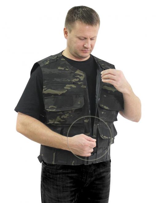Жилет ОХОТА тк .Рип-стоп цв.Мультикам чёрный