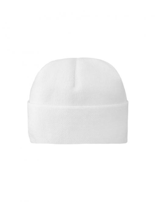 Шапка вязаная  RS 2-х нитка с отворотом цв.Белый ут.Флис