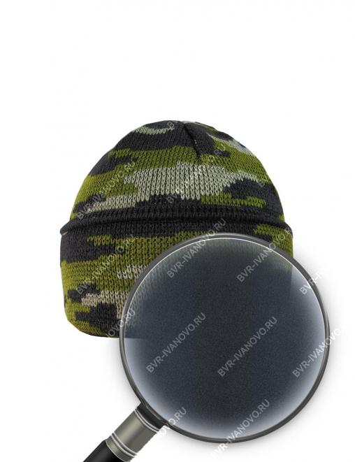 Шапка вязаная 3-х нитка с отворотом цв.Зеленый КМФ/подклад Флис