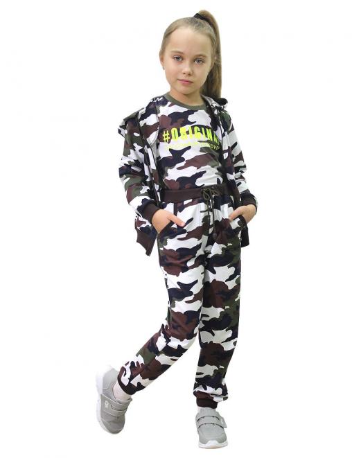 Костюм детский БВР СПОРТ RS тк.Футер цв.Бело-зелёный КМФ 3978