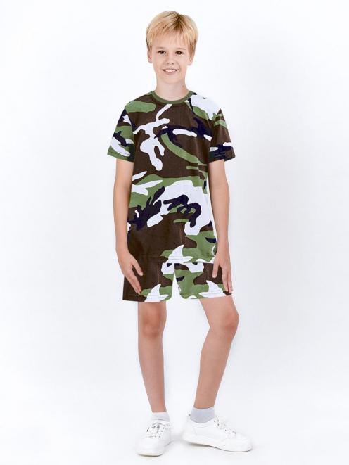 Комплект детский ЗАРНИЦА ЛЕТО с шортами цв.Бело-зелёный КМФ 3746