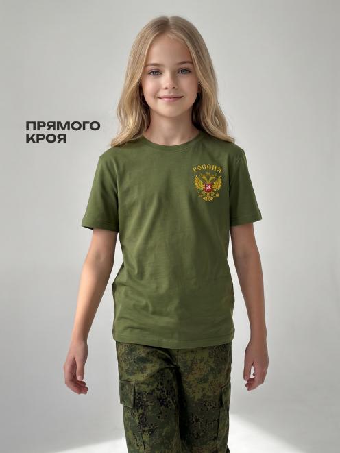 Футболка детская КАДЕТ герб цв.Олива