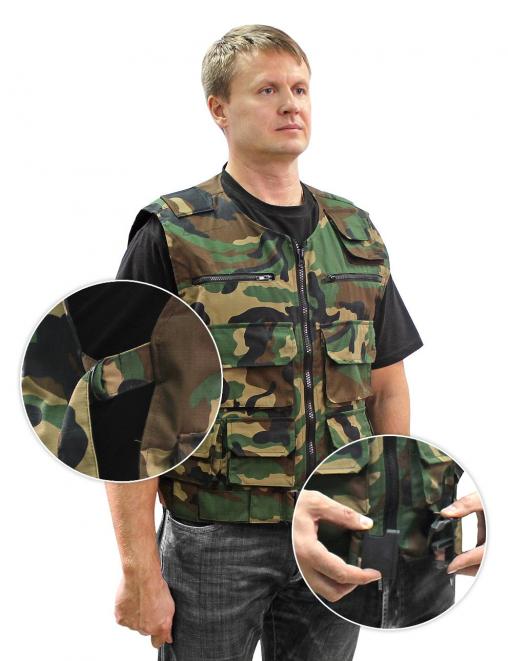 Жилет ОХОТА тк.Рип-стоп цв.Зеленый КМФ