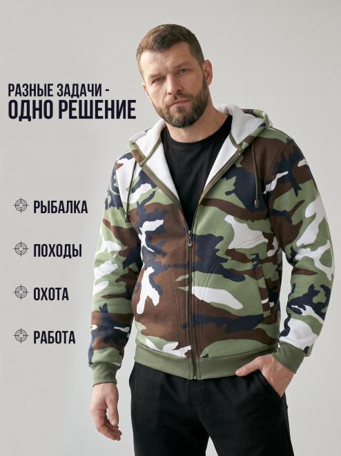 Толстовка ИРБИС RS тк.Футер начес цв.Бело-зеленый КМФ 3746
