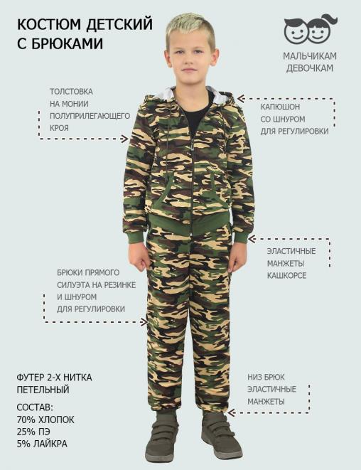 Костюм детский БВР СПОРТ RS тк.Футер цв.Зелёный КМФ new