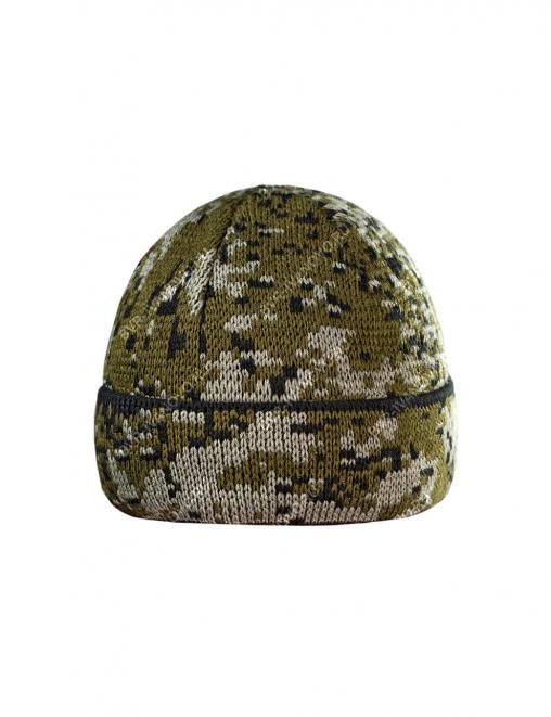 Шапка вязаная 3-х нитка с отворотом цв.Цифра зелёная/подклад Флис