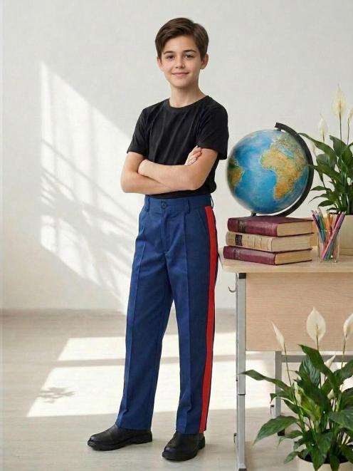 Брюки КАДЕТ-СТАРШЕКЛАССНИК тк.Смесовая цв.Синий/ лампасы