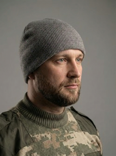 Шапка вязаная 2-х нитка без отворота цв.Серый