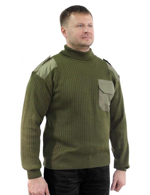 Свитер мужской с горловиной цв.Олива