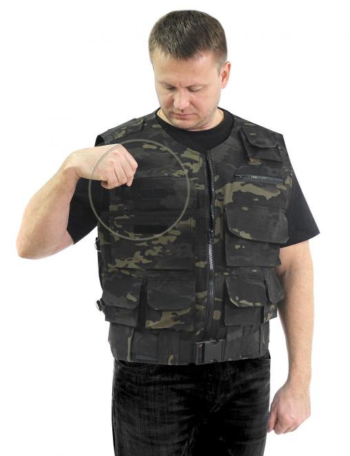 Жилет ОХОТА тк .Рип-стоп цв.Мультикам чёрный