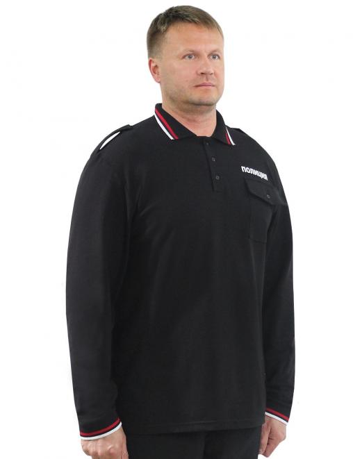 Рубашка ПОЛО ПОЛИЦИЯ цв.Чёрный (длинный рукав)