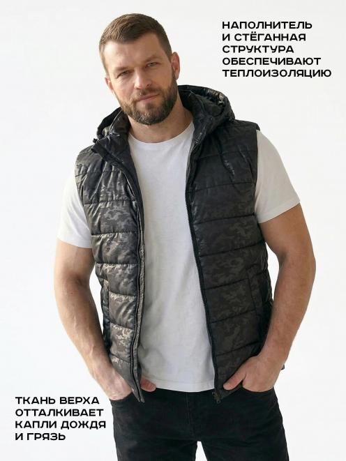 Жилет утеплённый СТАЛКЕР тк.Дюспа цв.Черный КМФ