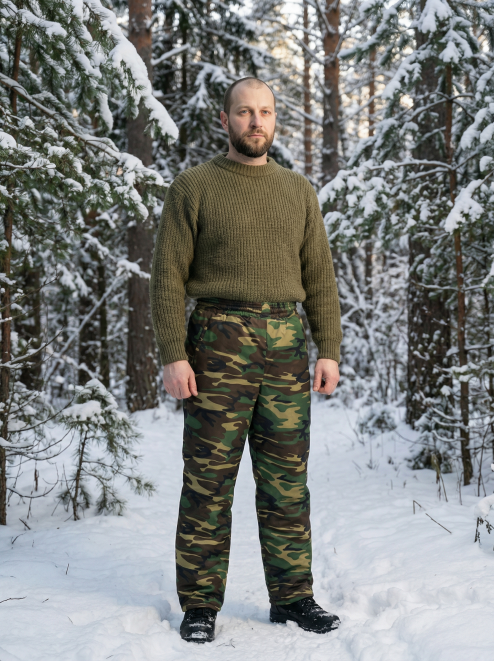 Брюки утеплённые ВИХРЬ тк.Смесовая цв.Зеленый КМФ