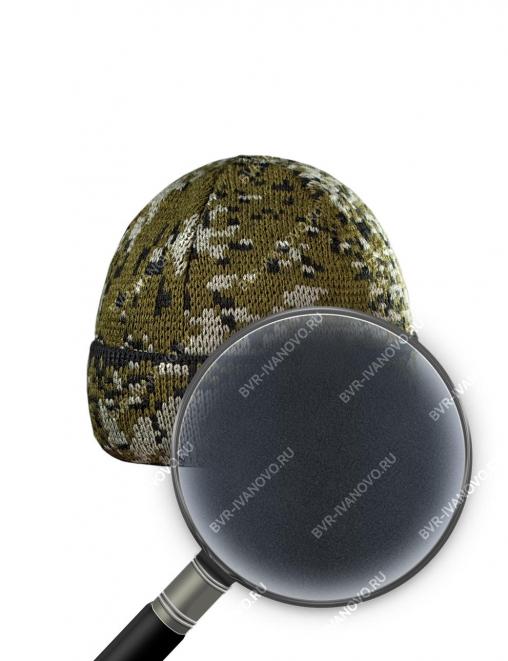 Шапка вязаная 3-х нитка с отворотом цв.Цифра зелёная/подклад Флис