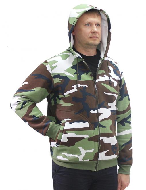 Толстовка на молнии ИРБИС RS тк.Футер 3х нитка цв.Бело-зел.КМФ 3746