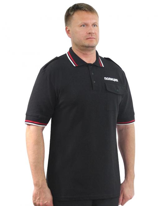 Рубашка ПОЛО ПОЛИЦИЯ цв.Чёрный с карманом