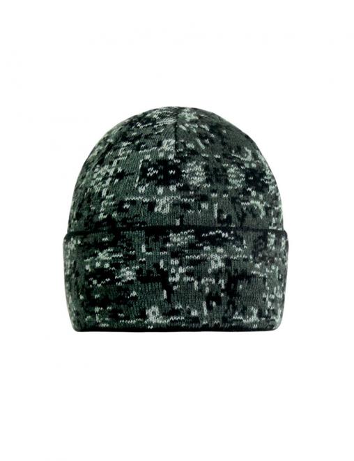 Шапка вязаная 2-х нитка с отворотом цв.Цифра зелёная ут.Флис 