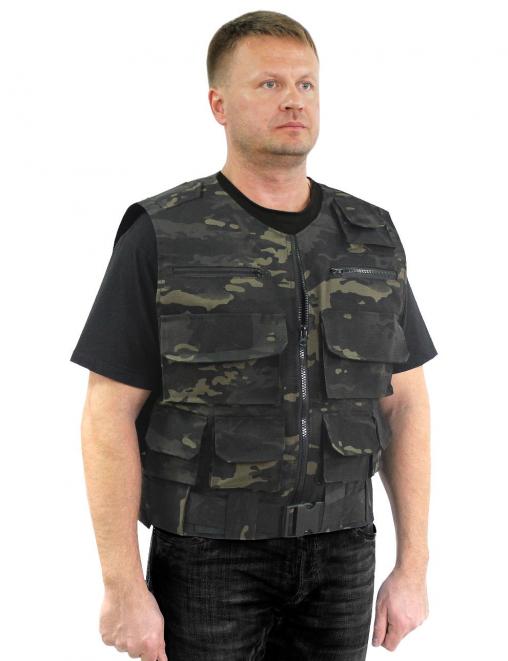 Жилет ОХОТА тк .Рип-стоп цв.Мультикам чёрный