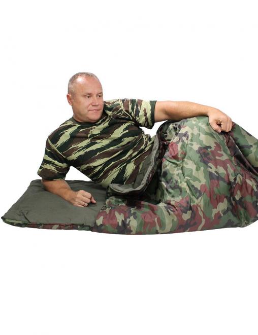 Спальный мешок-одеяло с подголовником цв.Зеленый КМФ