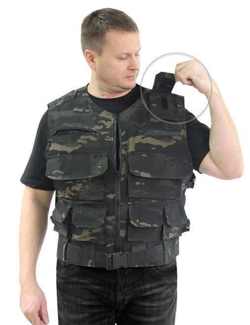 Жилет ОХОТА тк .Рип-стоп цв.Мультикам чёрный