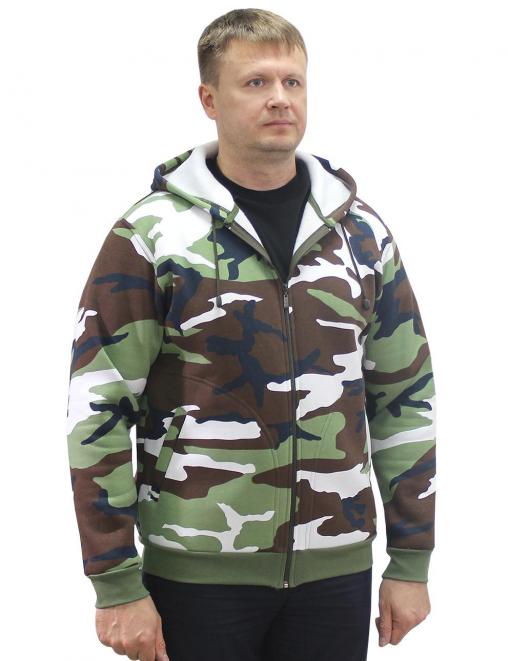 Толстовка на молнии ИРБИС RS тк.Футер 3х нитка цв.Бело-зел.КМФ 3746