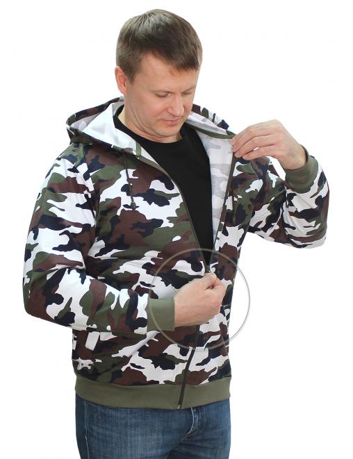 Толстовка на молнии БАСТИОН RS тк.Футер петельный цв.Бело-зеленый КМФ 3978