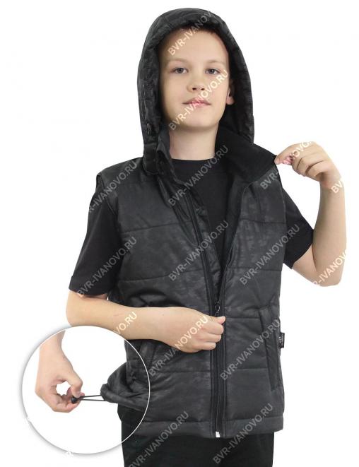 Жилет детский утеплённый СТАЛКЕР тк.Дюспа цв.Черный КМФ