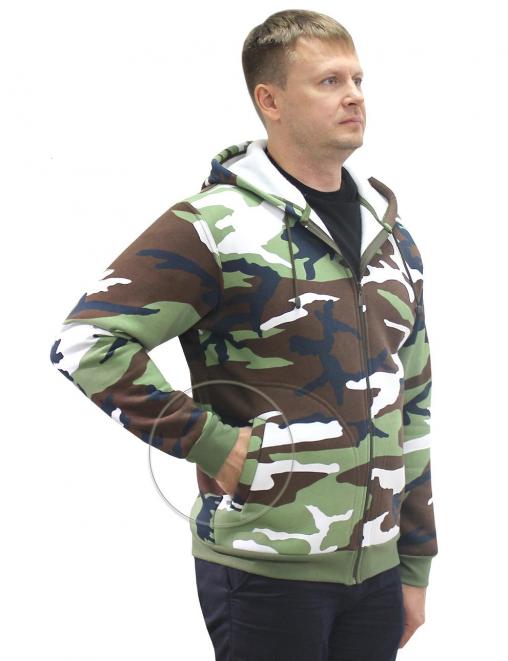 Толстовка на молнии ИРБИС RS тк.Футер 3х нитка цв.Бело-зел.КМФ 3746