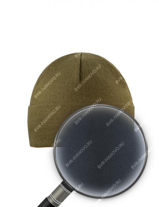 Шапка вязаная 2-х нитка с отворотом цв.Олива ут.Флис