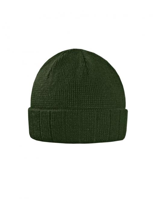 Шапка вязаная 3-х нитка с отворотом цв.Олива/подклад Флис
